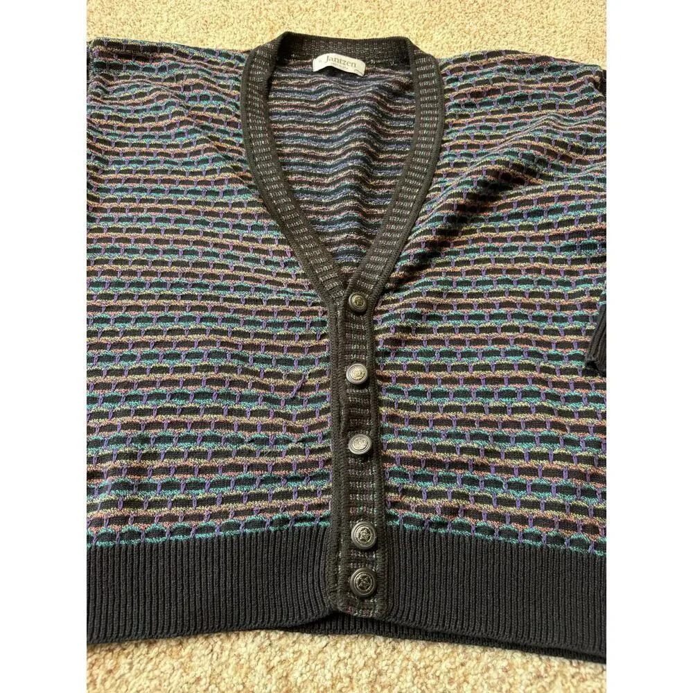 Vintage 80's/90's  Jantzen Cardigan Sweater; Striped; Detailed Buttons; XL